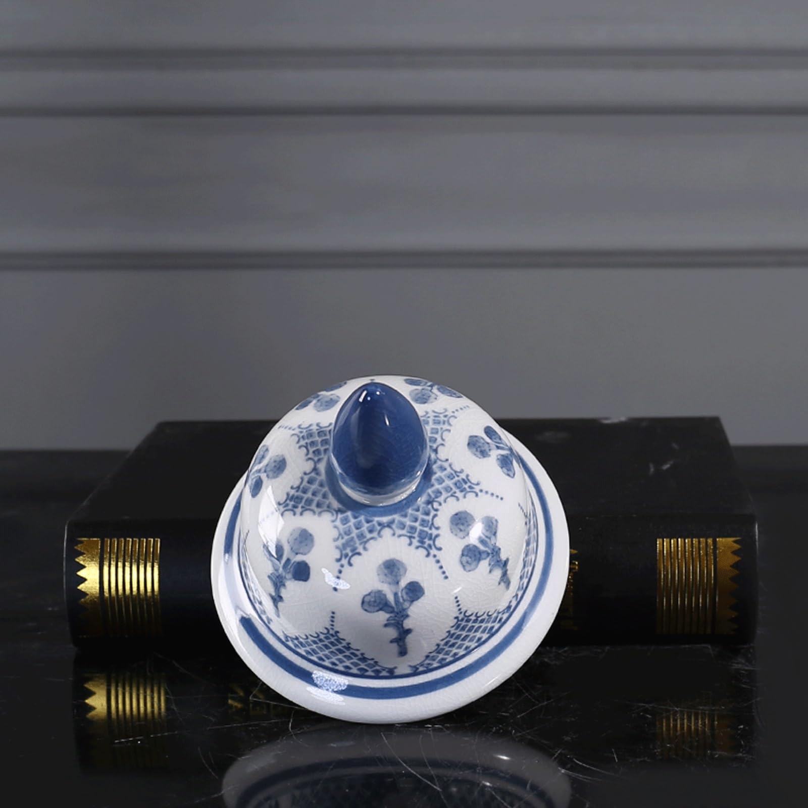 Niebiesko-biały porcelanowy słoik na imbir z pokrywką, dekoracyjny ceramiczny słoik w stylu chinoiserie, do przechowywania herbaty, klasyczny chiński wazon do kominka(S)