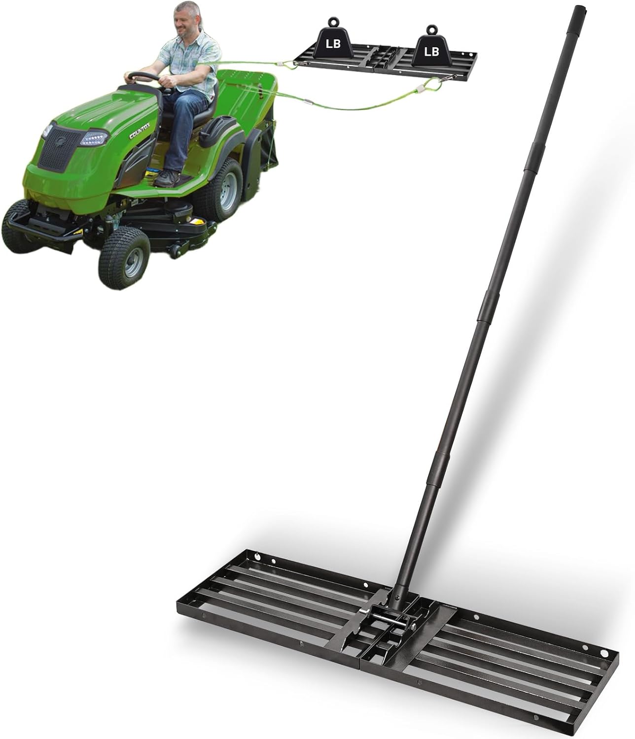 Lawn Leveling Rake 34"x9.5",Lawn Leveling Tool with 68" Long Adjustable Stainless Steel Handle for Leveling Soil,Grass,Sand or Dirt,Heavy Duty Lawn Leveler for Backyard,Garden,Golf Course,Farm,Pasture