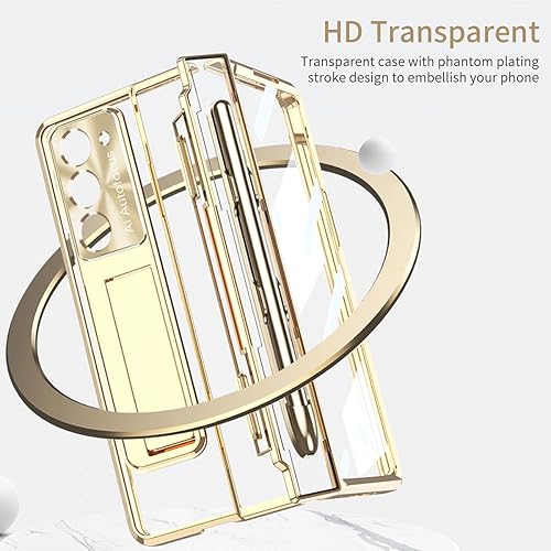 Miniatura 3 de Funda transparente para Samsung Galaxy Z Fold 5 con soporte para bolígrafo S y bolígrafo, diseño de una pieza con protección de bisagra, funda