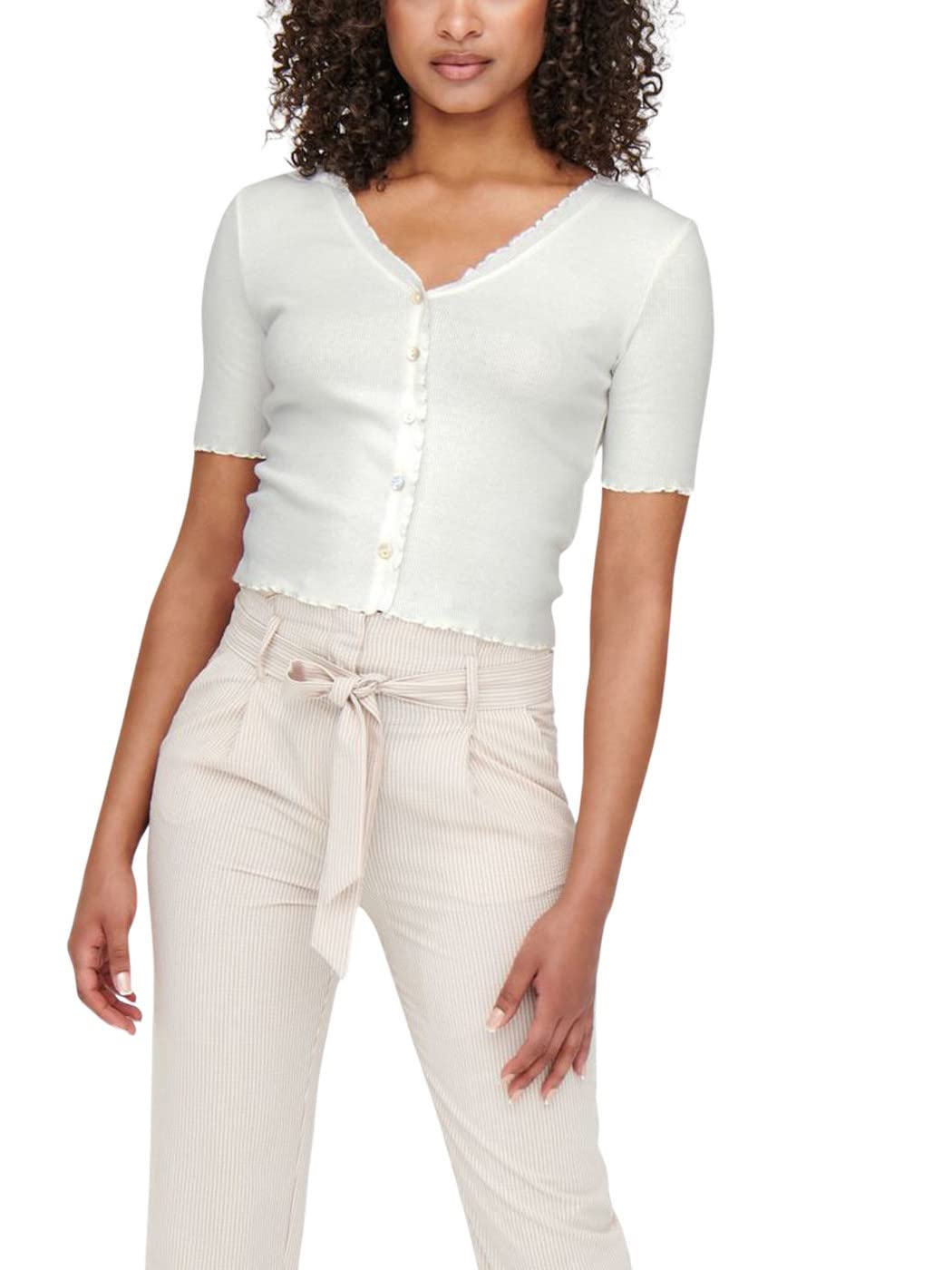 OnlyGirl's Laila Short-Sleeves Button JUNIOR Top