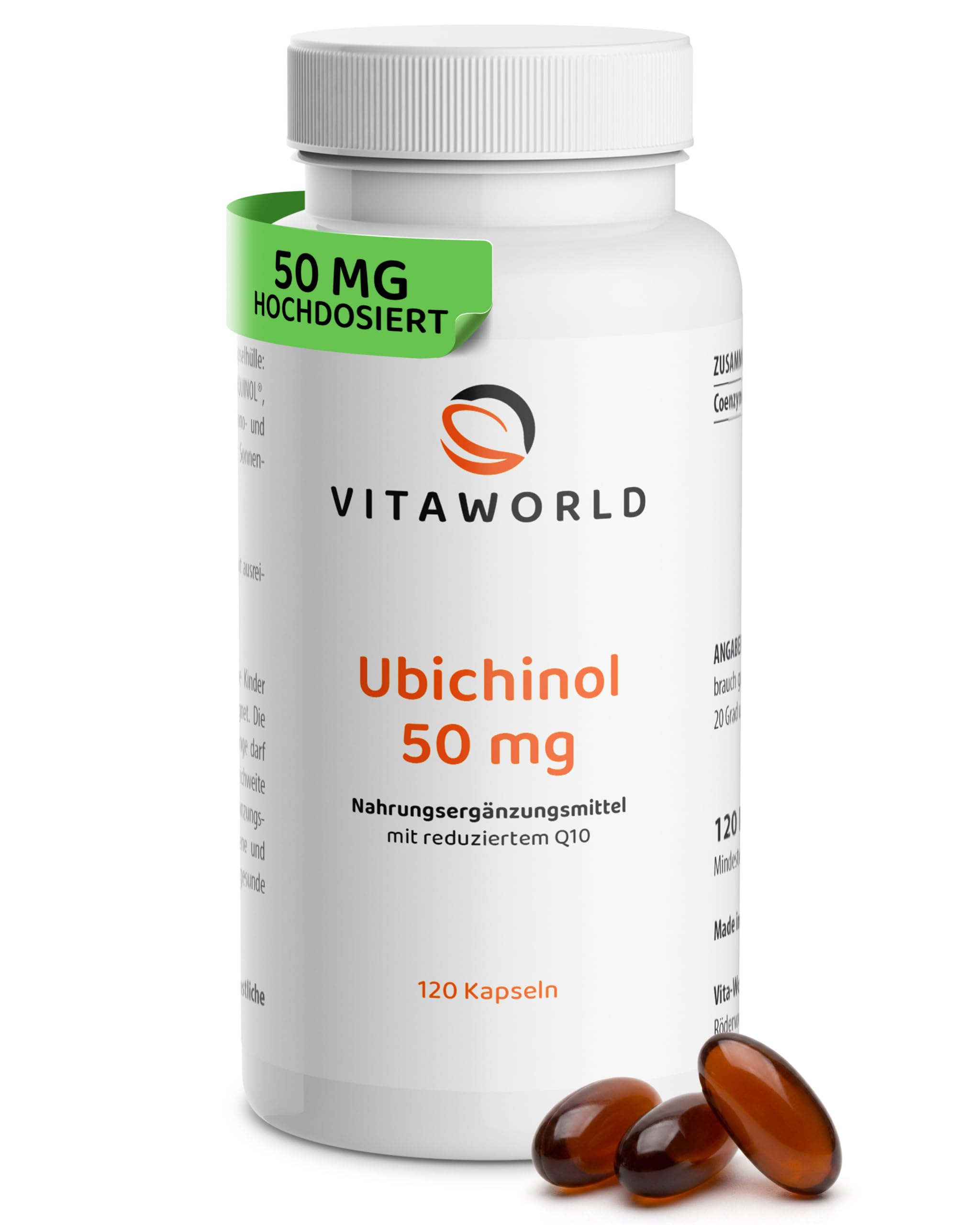 vitaworld Ubichinol 50 mg Kapseln, Aktive und damit leichter absorbierbare Form des Q10, 120 Kapseln