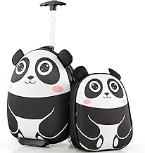 DREAMADE Valise Enfant Roulette 30x21x40CM et Sac à Dos,Bagage à Main avec Poignée Télescopique,Cabine de Voyage Légère pour Garçon et Fille,Lot de Bagages Etanche Motifs d’Animal (Panda-Noir)