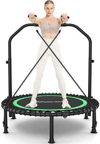 Miniatura 1 de ANCHEER Mini trampolín plegable de 40 pulgadas para adultos, carga máxima de 450 libras, pequeño rebote elástico de fitness con barra de mango de