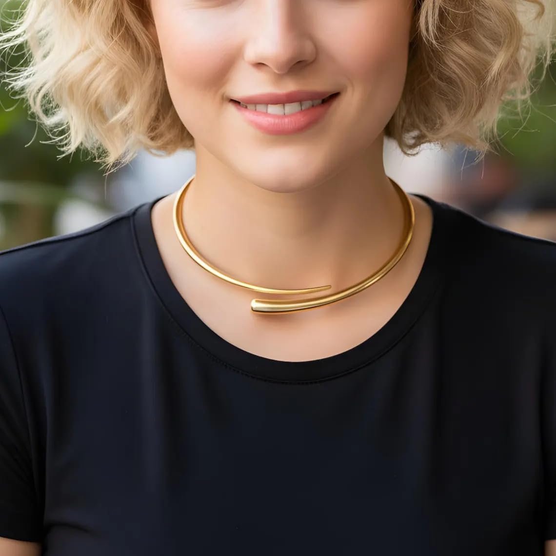 Chunky Plated Gold Necklace for Women Trendy Open Cuff Gold Collar Teardrop Thick Choker Gold Plating Statement Necklaces - Image 2