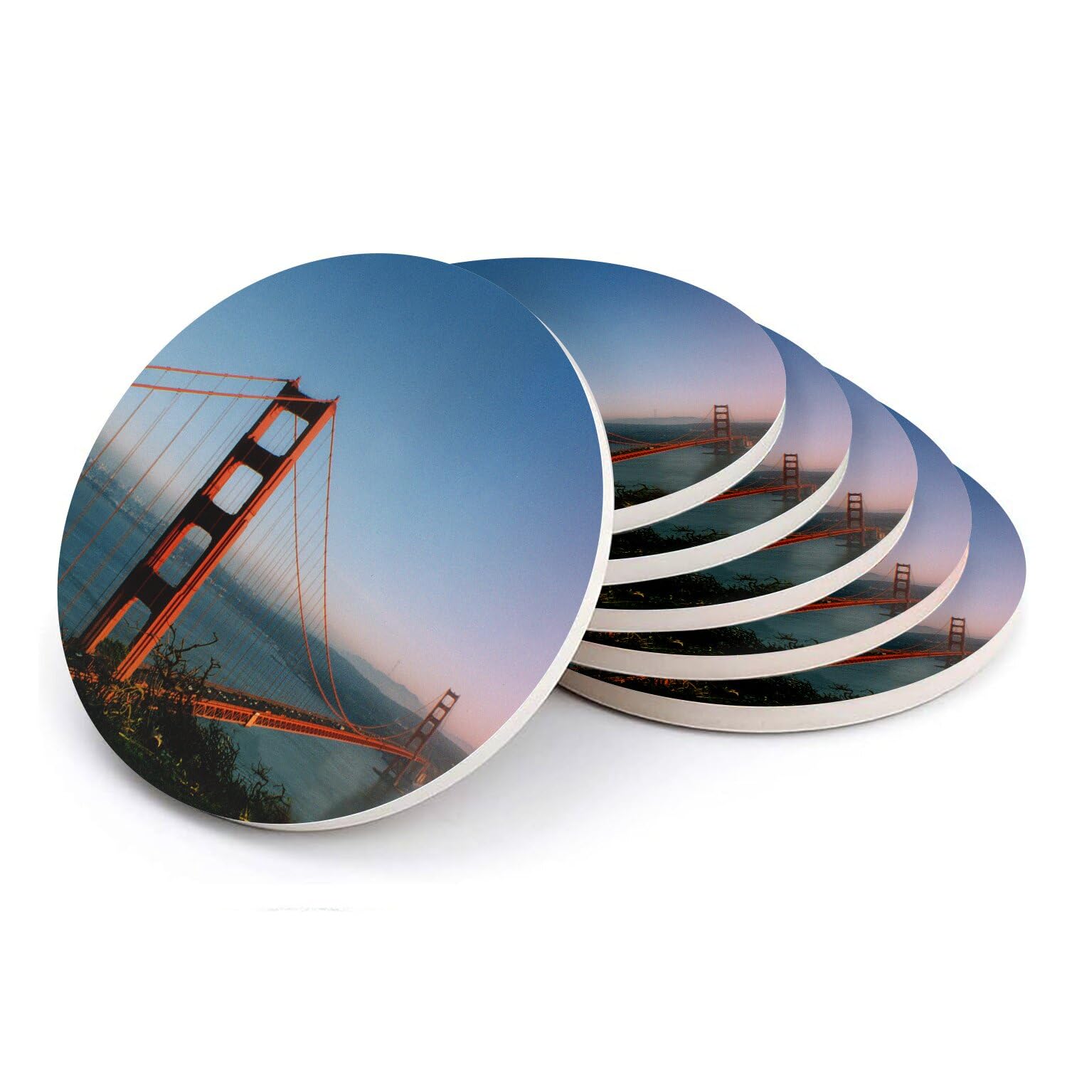 Sous verre ronds en céramique pour apéritif et décoration de table design San Francisco