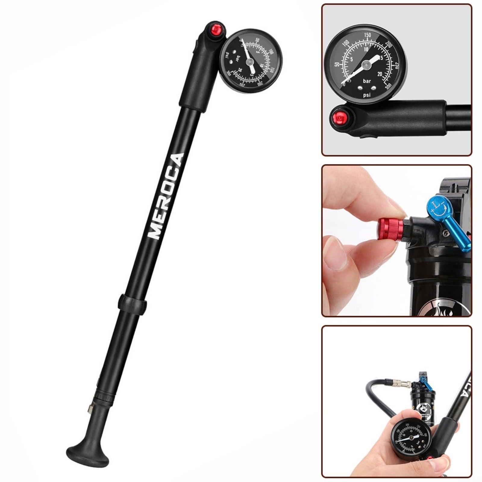 Bomba amortiguadora para todos los amortiguadores de aire Bomba y horquillas de suspensión 300 PSI,Amortiguador de bicicleta Bomba de alta presión para horquilla de suspensión y suspensión