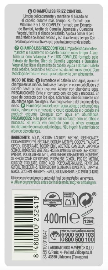 Liss Frizz Control Shampoo 400 ml. Unruly hair with Vitamin E and Keratin. Deliplus, 400 ml (Pack of 1) - Image 2