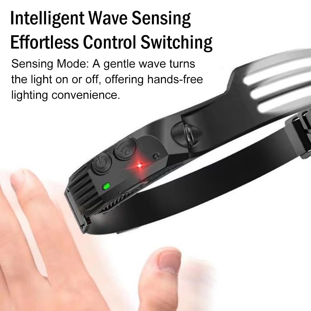 Linterna Frontal LED Recargable, Alta Potencia, Sensor Movimiento, 5 Modos, Impermeable, TYPE-C