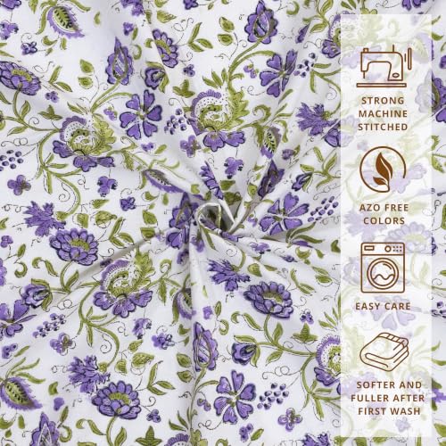 Image of TOAI Hand Block Printed Bedsheet | Bed Spread Flatsheet Bed Sheet | Pure Cotton | Queen Size 90 inchx108 inch | 210 TC Luxury Cotton | 2 Reversible Pillow Covers |Small Lavender Flowers