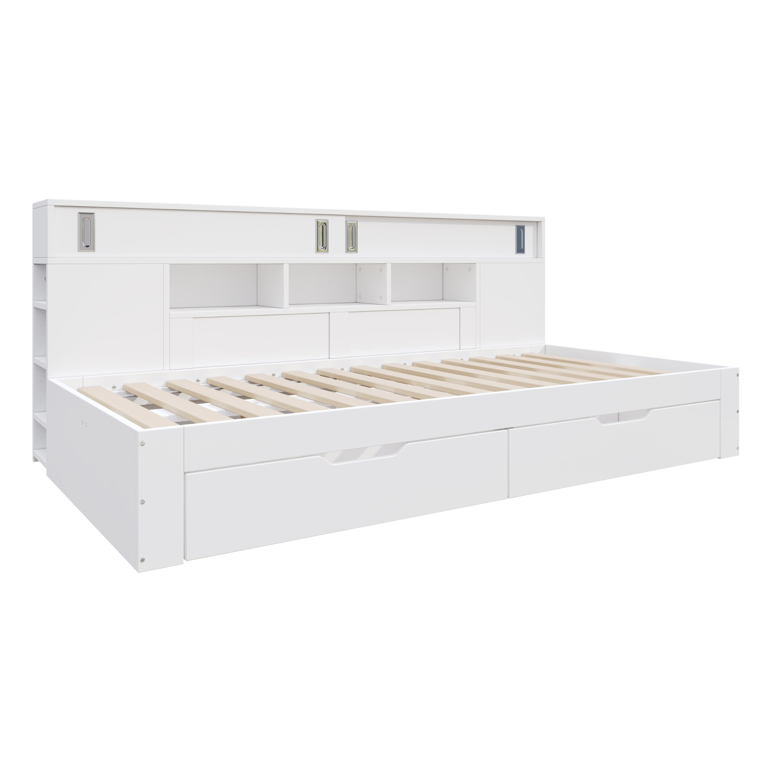 Sapgaks Lit 90 x 190 avec sommier à Lattes,Cadre de lit Coffre 90 x 190 cm,Lit Enfant Simple,avec tiroirs,étagère et Compartiment de Rangement,Matelas Non Inclus,Blanc
