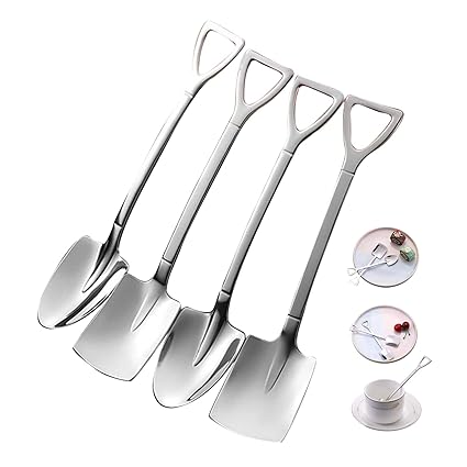 TAORANJU Shovel Spoons for Desserts, 4 Pcs Stainless Steel Ice Cream Spoons Espresso Spoons Coffee Spoons Reusable Tiny Pointed Spoons for Dessert Tea Sugar Cake Yogurt
