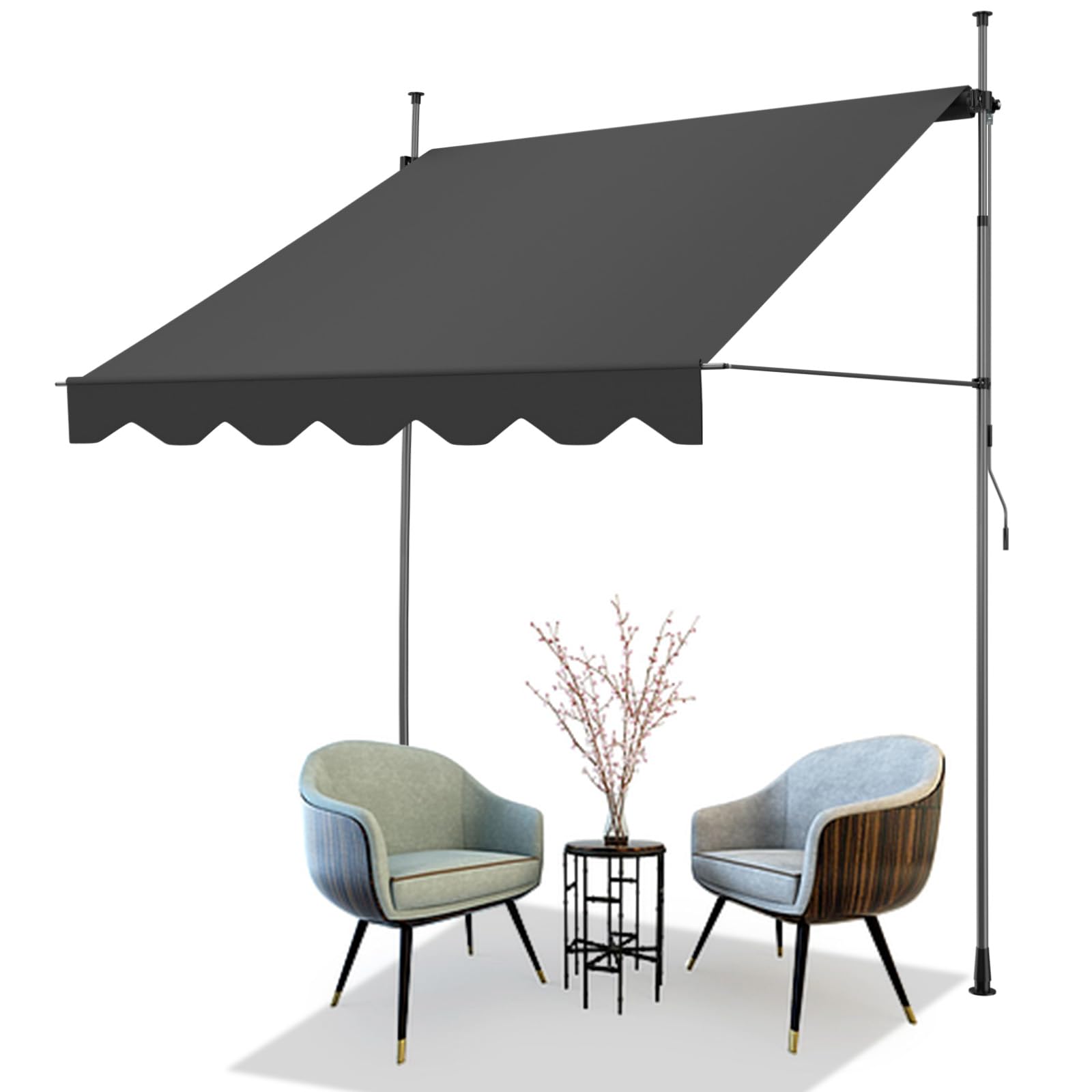 AXT SHADE Toldo Manual Retráctil Enrollable para Balcón con Altura Ajustable Manivela y Resistente a Rayos UV, Protección Solar para Exterior Terraza-200cm Antracita