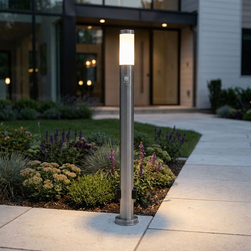 Lampa zewnętrzna ze stali nierdzewnej ścieżka ogrodowa światło czujnik ruchu gniazda stojak oświetlenie Globo 3159ks