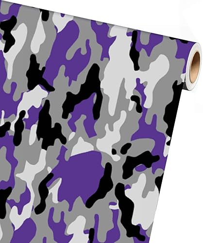 Sky Auto INC Lámina de vinilo de camuflaje para automóvil, color blanco nieve, morado, negro, gris, camuflaje + cortador y escobilla de goma gratis