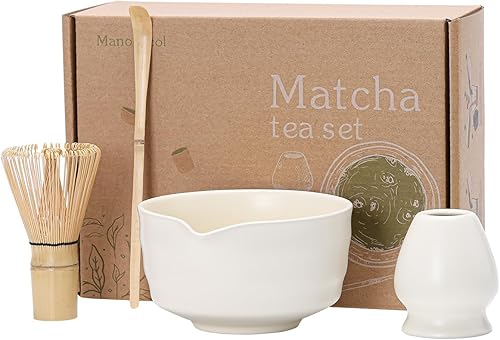 Juego de té Matcha  Kit de ceremonia tradicional japonesa con cuenco de cerámica de 18.5 onzas, batidor de bambú, cuchara y soporte  ideal para la