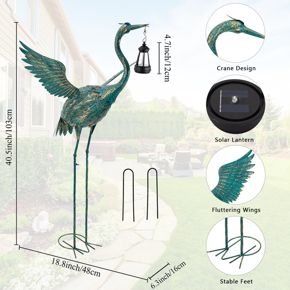 DREAMSOUL Statua da giardino a forma di airone, alta 102 cm, statua a forma di uccello, statue solari per esterni, decorazione per patio, piscina, prato