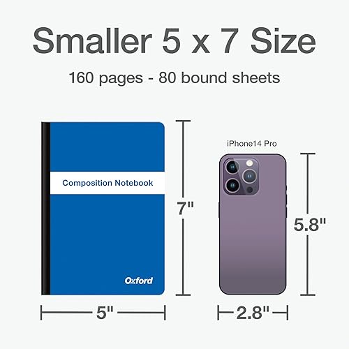 Miniatura 3 de Oxford Paquete de 4 cuadernos de composición polivinílica, cuadernos para la escuela, suministros escolares, tamaño compacto, 5 x 7 pulgadas, rayas