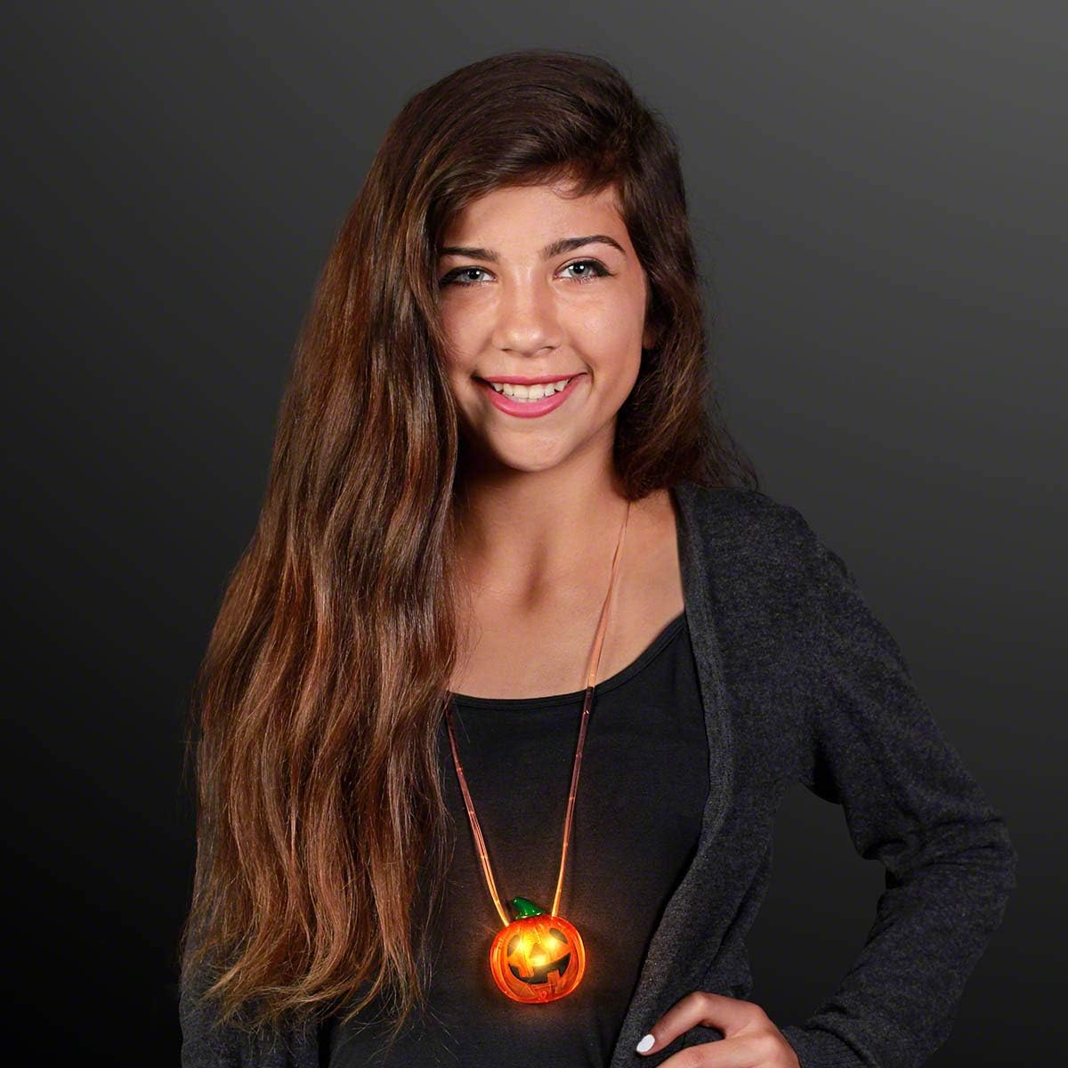 FlashingBlinkyLights Set of 12 LED Light Up Jack O' Lantern Pumpkin Necklaces