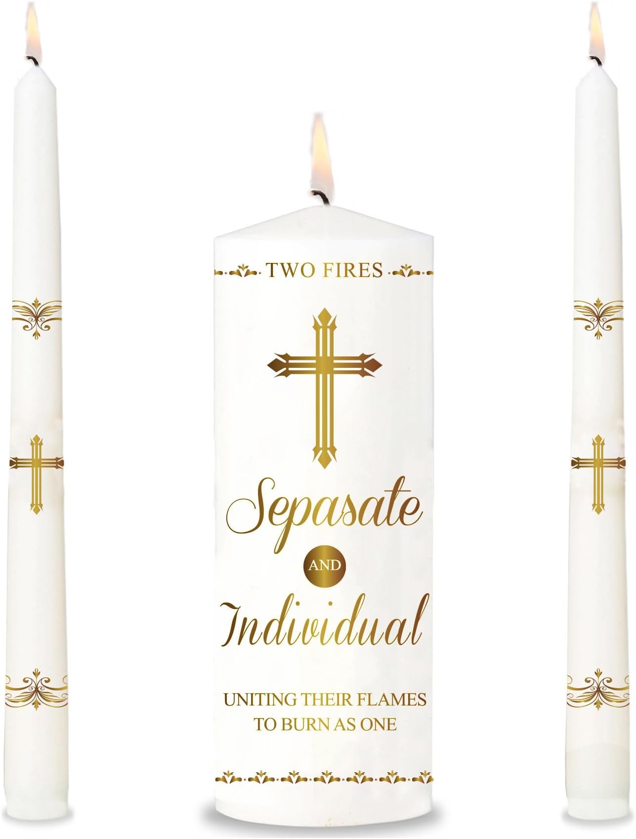 Unity Candle Set - Wedding Unity Candles, 1 Pillar & 2 Taper Candles, Unscented, White, Clean Burn