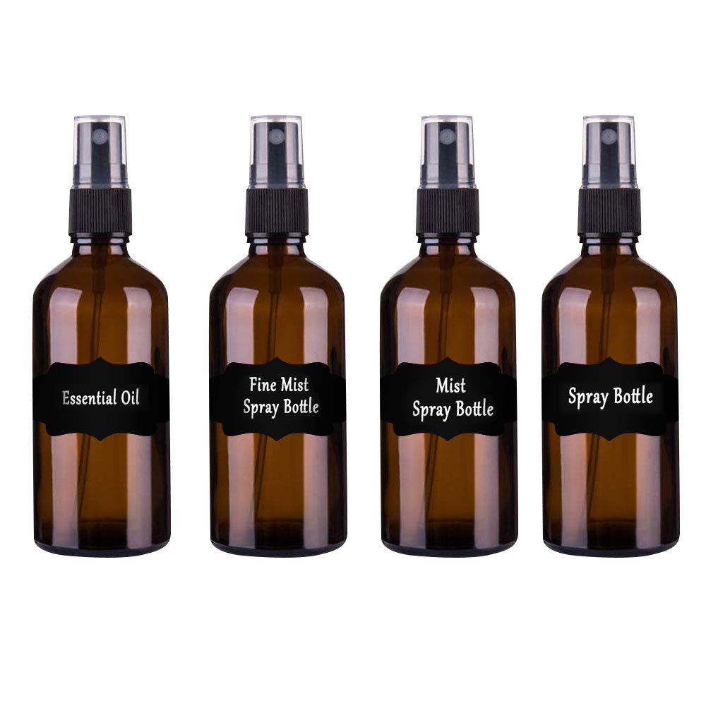 yangsq YUNFOOK 4 oz Amber Glass Spray Bottles for Essential Oils, Small Empty Fine Mist Spray Bottle,4 Pack with Funnel Dropper