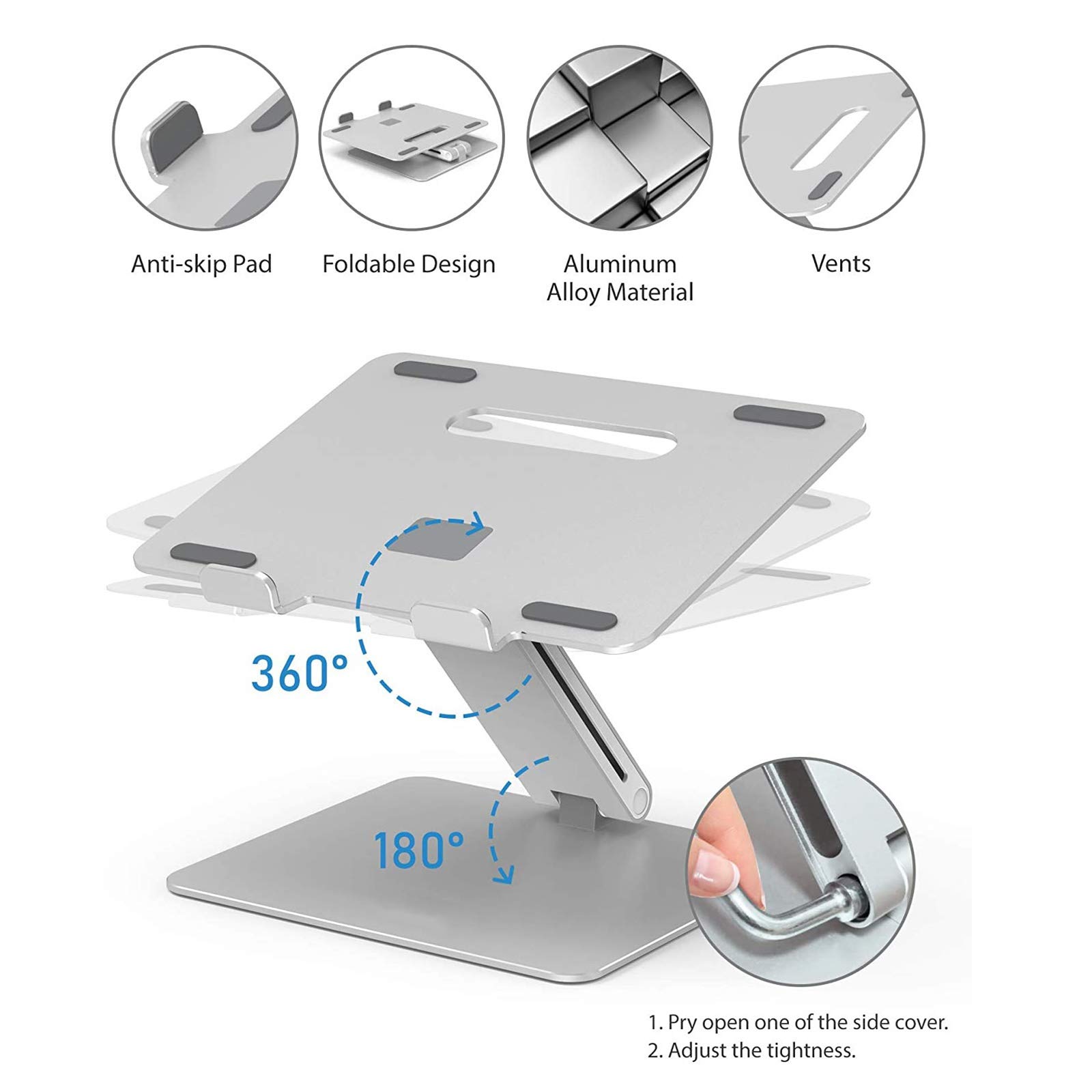 Supporto PC Portatile,Supporto per Laptop Alluminio Ventilato Porta Notebook, Raffreddamento Regolabile Porta PC, Leggero Notebook Riser Compatibile con 10-17pollici Laptop/Tablet