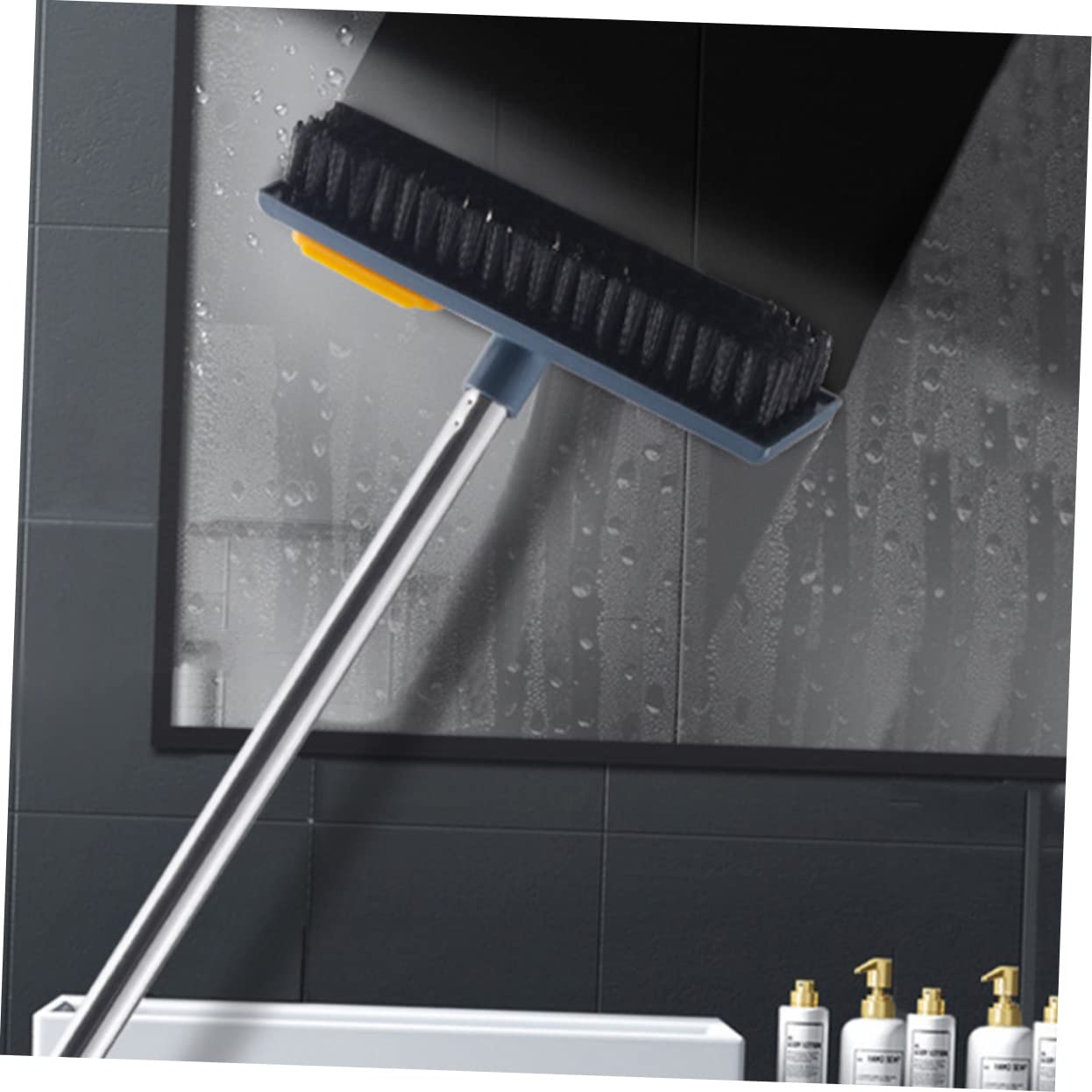 NOLITOY Floor Scrub Brush 74cm Grout Cleaner Dual Use Brush Scraper for Pet Hair Telescopic Deck Brush for Hardwood Tile Cleaning