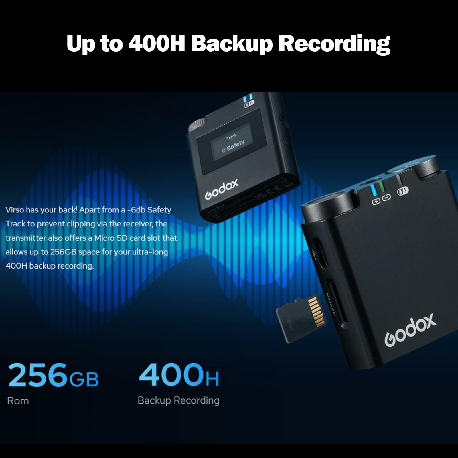 GODOX Micrófono Lavalier inalámbrico Virso M1, micrófono de 2,4 GHz, Alcance de 650 pies (200 m), con transmisor y Receptor Compatible con cámara DSLR, teléfono Inteligente, etc. para Youtube