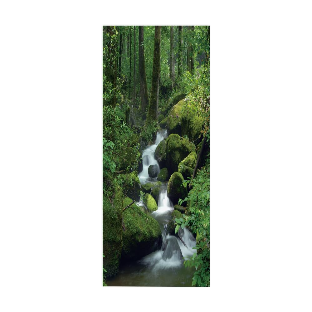 Poster autocollant porte trompe l'oeil forêt pour créer une ambiance nature dans la salle de bain