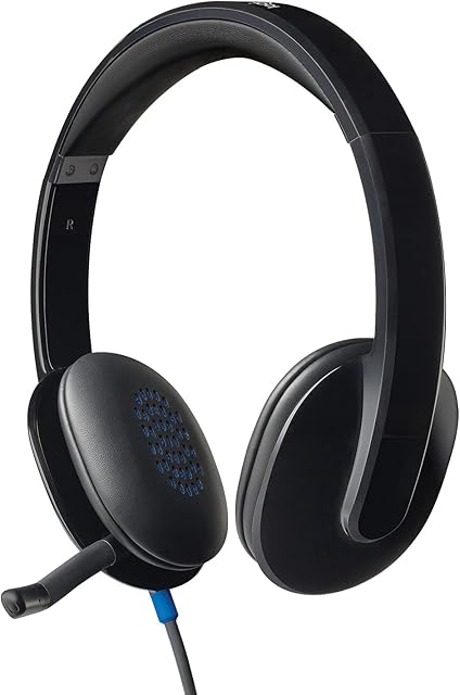 Logitech H540 Wired Headset, Stereo Headphone with Noise-Cancelling Microphone, USB, On-Ear Controls, Mute Indicator Light, PC/Mac/Laptop - Black