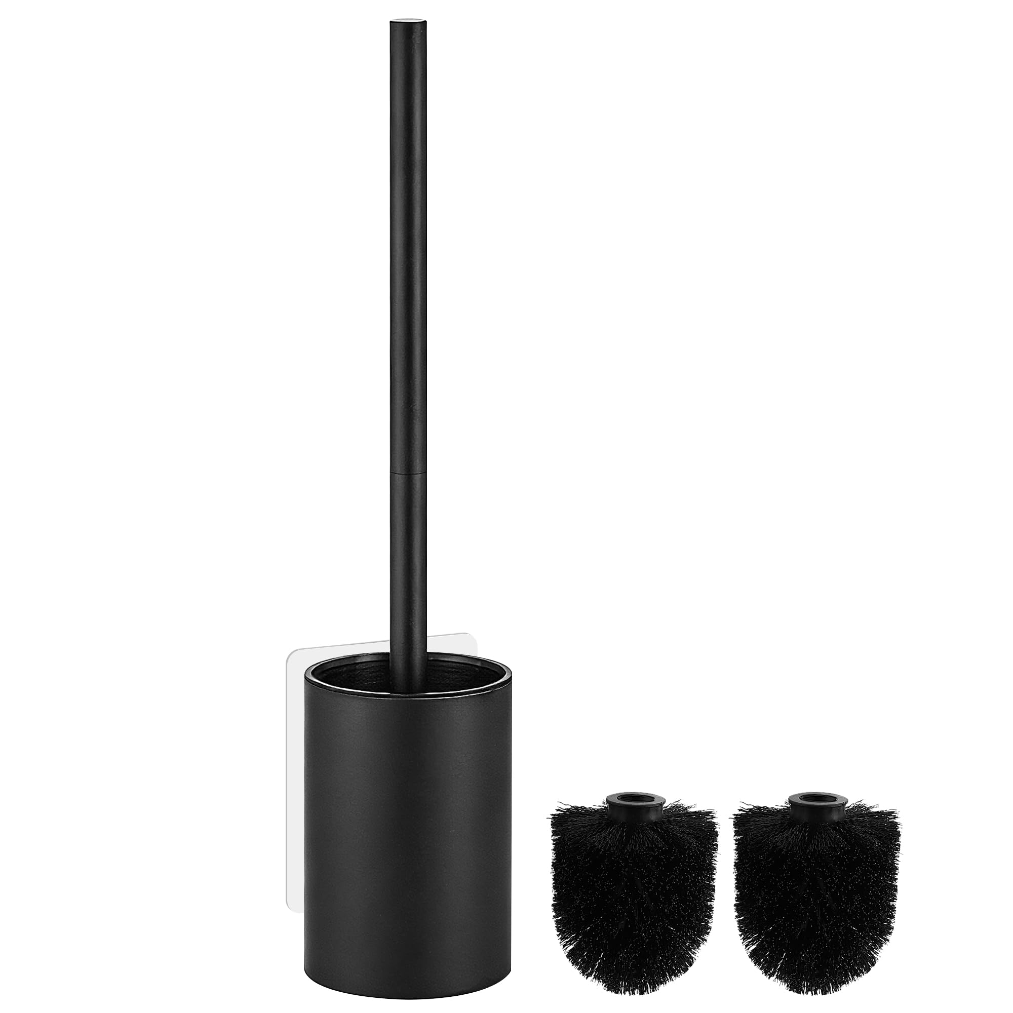 ASKLUND Brosse WC Brosse Toilettes WC Balai en Acier Inoxydable Incluant 2 têtes de Brosse, Montage Mural/au Sol, Noir - 2