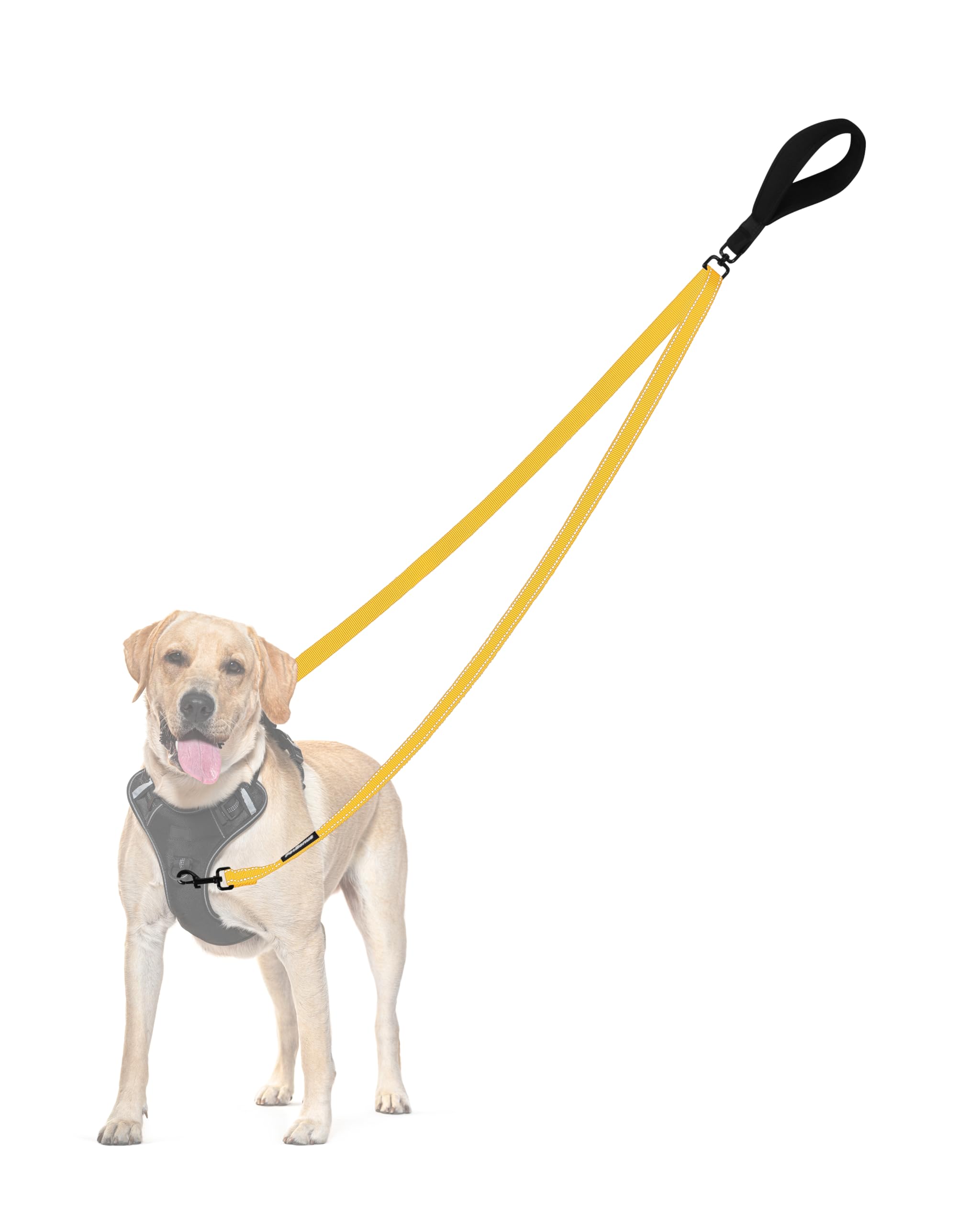 PetBonus No Pull Anti-Zieh Hundeleine, Keine Verwicklung Doppelleine für Anti-Zug Geschirr, Reflektierend Hundeleine zum Trainieren und Gassi gehen für große mittlere Hunde (Gelb)