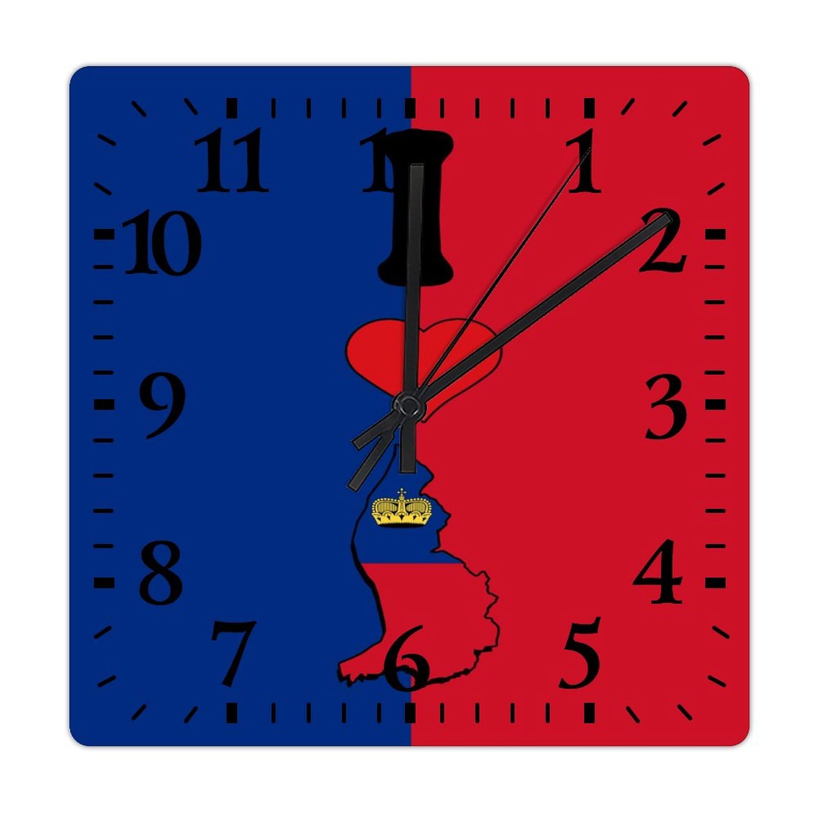 Horloge murale carrée sans tic-tac drapeau Liechtenstein 38cm