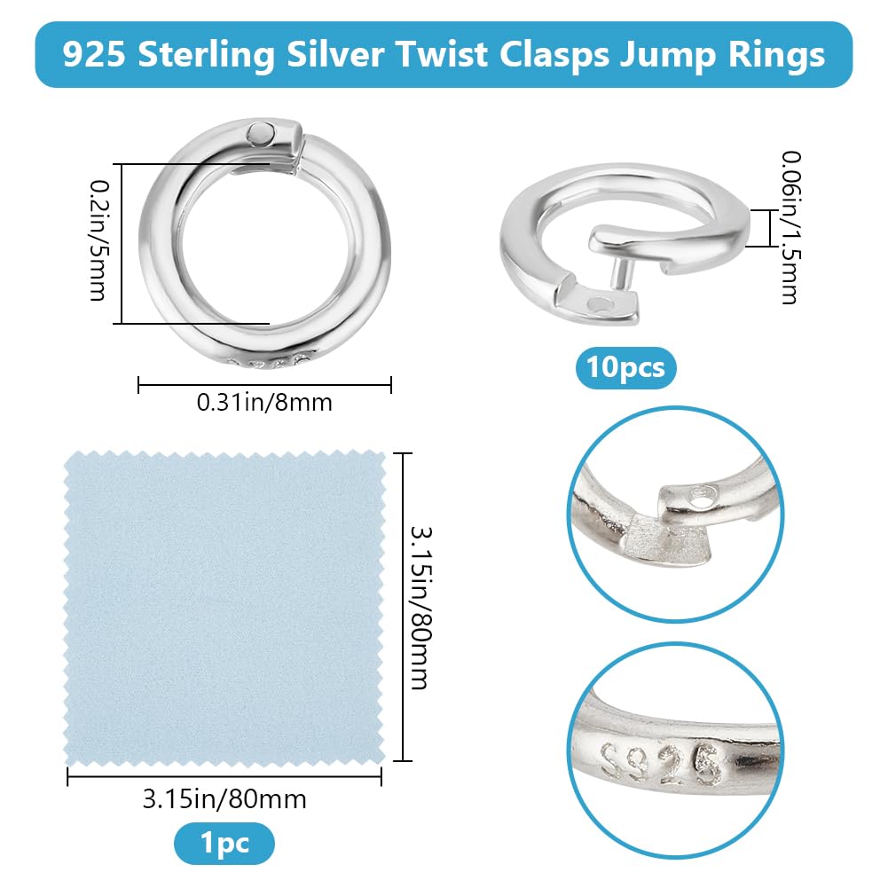 Beebeecraft 1 caja de 10 anillos de Salto de Engarce de 5mm Y 925 cierres Redondos de Plata de Ley para Hacer Collares, Pulseras Y Joyas