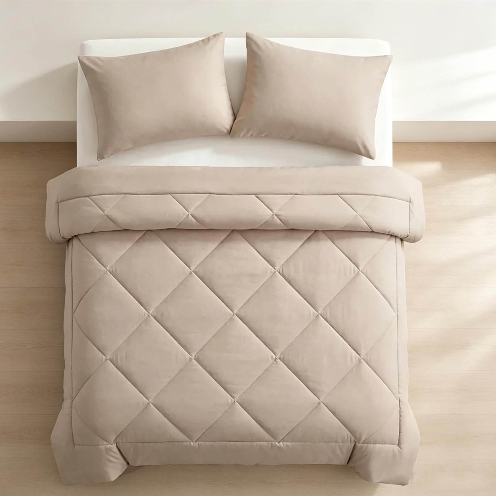 Pleene Duvet and Cover in One with 2 Pillow Cases，Beige：Single