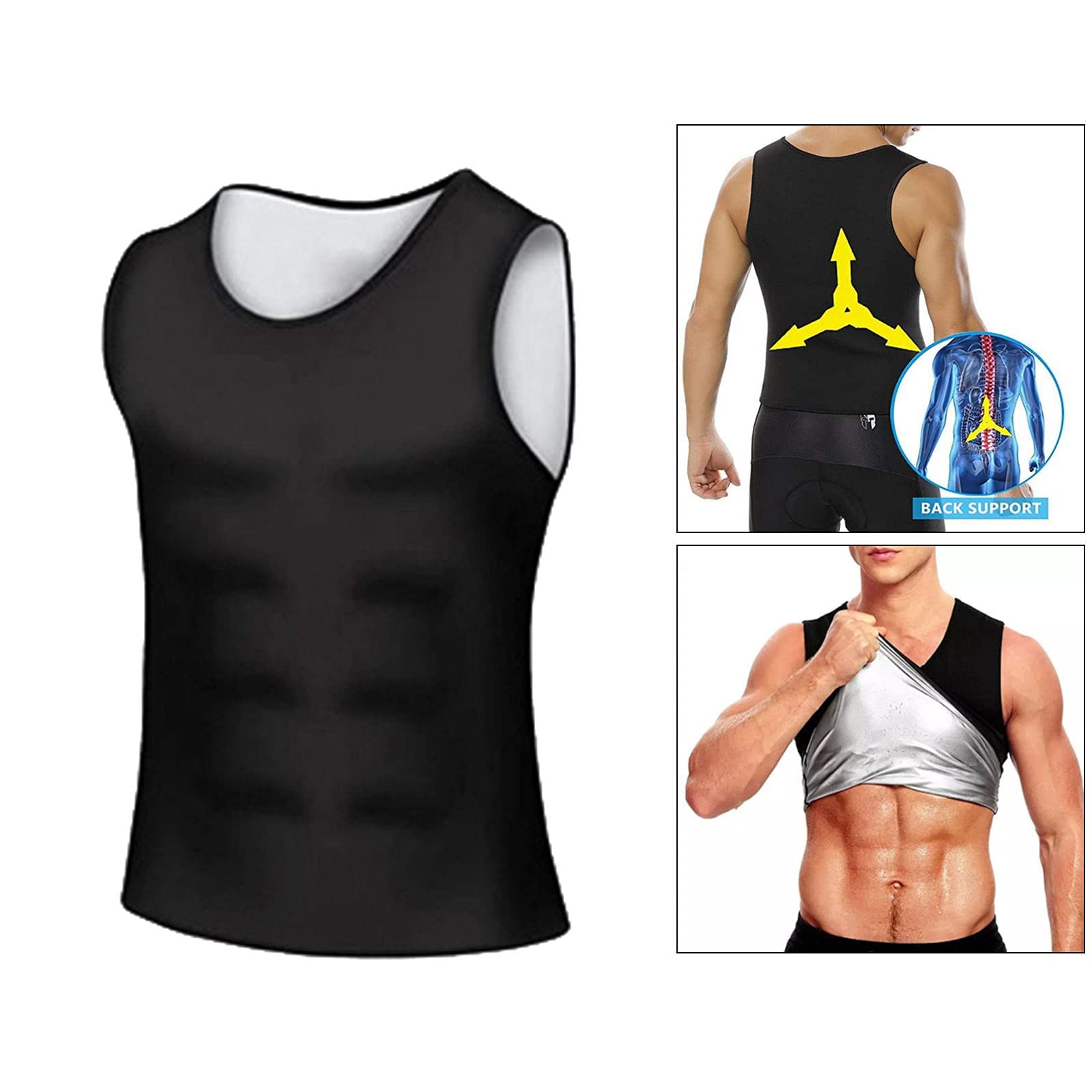 zalati Tank top dla mężczyzn, kamizelka treningowa, wodoodporna, do sauny, tank top, koszulka treningowa, kombinezon na brzuch, neoprenowy strój modelujący, rozmiar XXL, czarny, jeden rozmiar