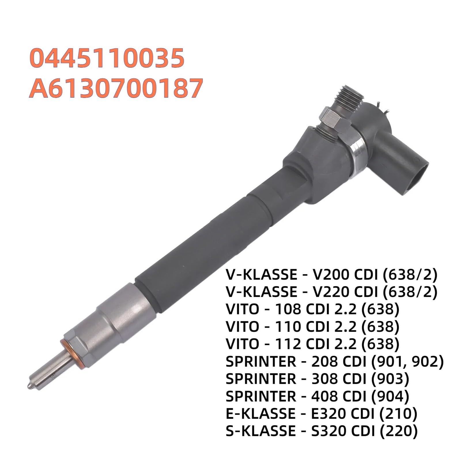 Inyector de combustible diésel A6130700187 / 0445110035 compatible con Mercedes-Benz Vito Sprinter Clase V Clase E 0445 110 035