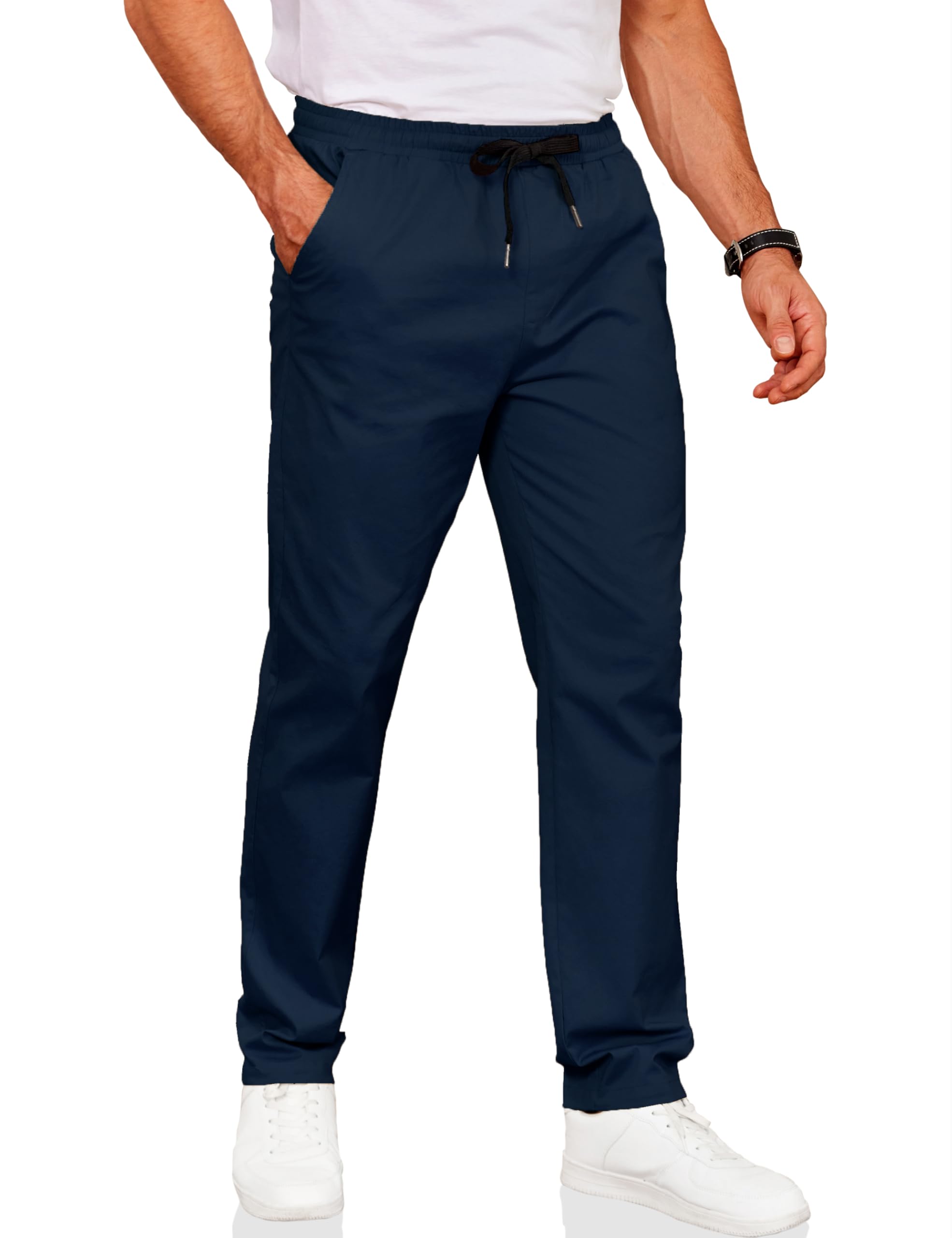 COOFANDY Mens Drawstring Casual Pants Cotton Twill Elastic Waist Chino Pants