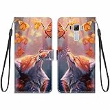 KARTXITAI Hülle Kompatibel mit Asus Zenfone 3 Laser ZC551KL,Leder Handyhülle mit Kartenfach Geld Slot Ständer PU Ledertasche Wallet Flip Magnetische Schutzhülle-Fuchs,Schmetterling