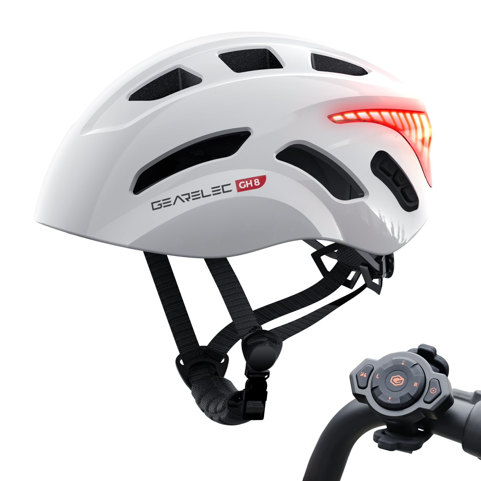 gearelecBluetooth Smart Bike Helmet 【2-8 Riders Full-Duplex Intercom】【Hi-Fi Speaker & Mic】, Road Bike Helmet Fit Size: 21.25-24.8 in., Bright Tail Light, CE & CPSC, Bike Helmet Adult Men Women-White