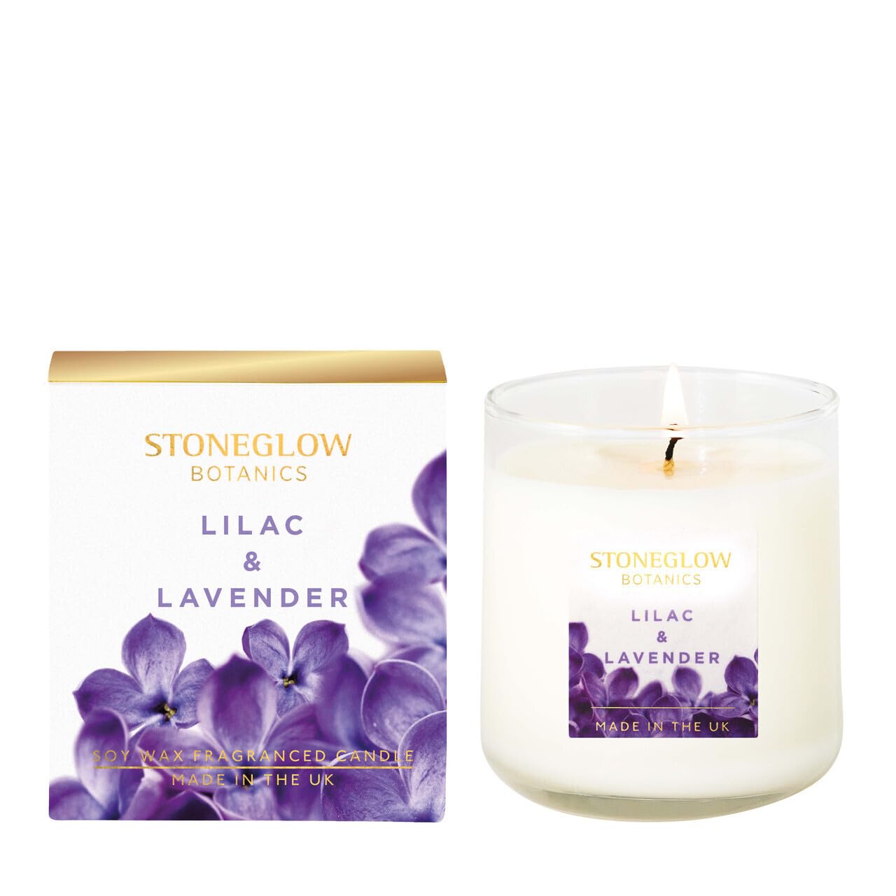 Stoneglow Botanic Lilac & Lavender Boxed Candle 190gms In Glass Tumbler