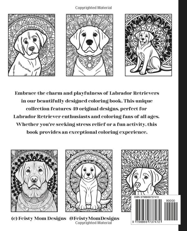 Labrador Retriever - Dog - Adult Coloring Book - 49 Unique Designs image 3