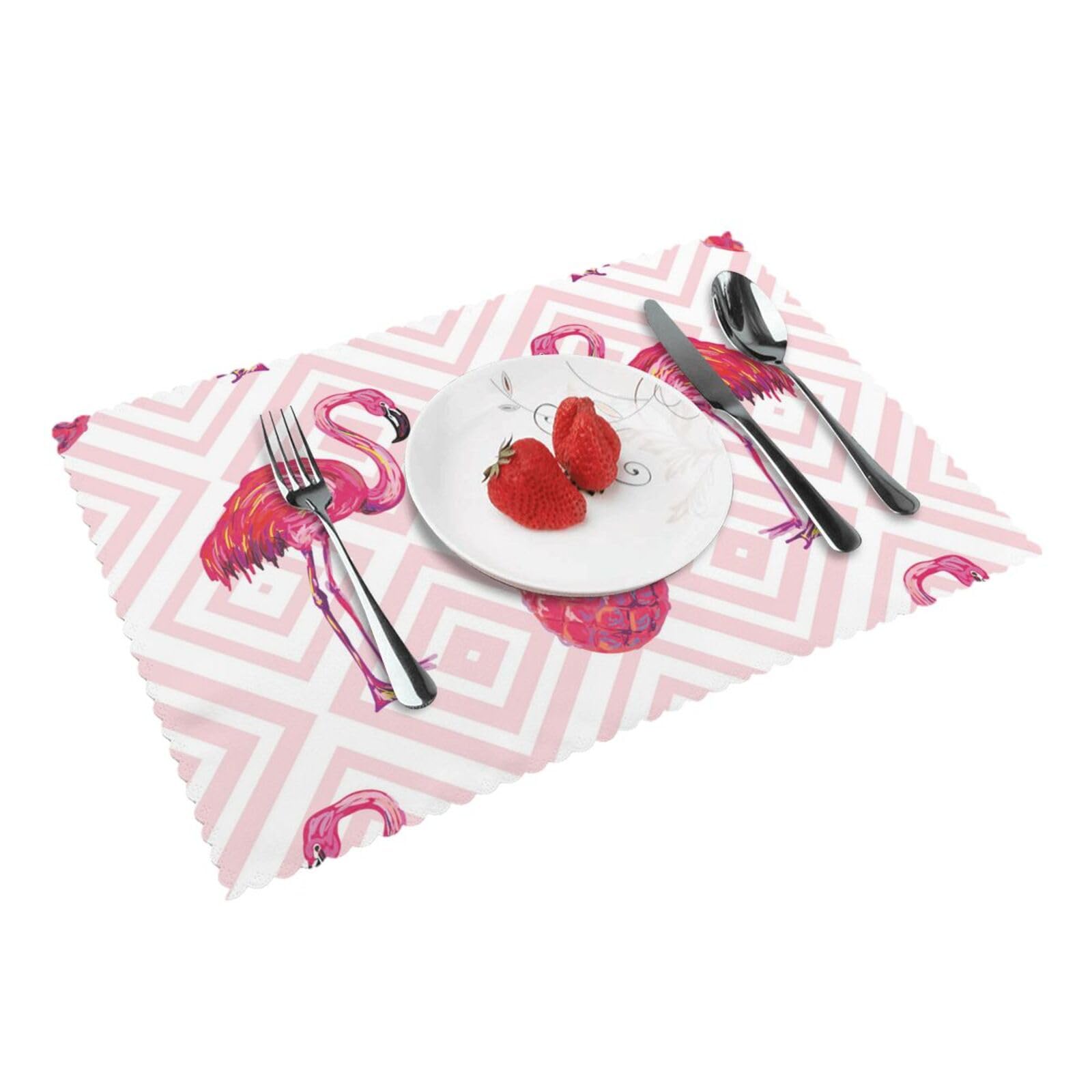 4 PCS Heat Resistant Placemat 45x30 CM, Pink Flamingo Pineapple Printed Non-Slip Place Mats for Kitchen Dining Table Indoor Outdoor