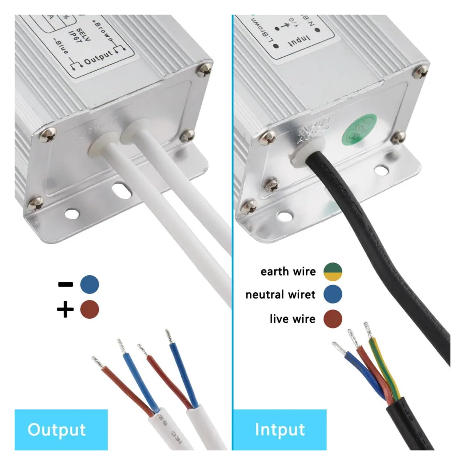 1 Uds. Transformador de iluminación LED, Fuente de alimentación 12V 24V, Controlador LED de 12V, 12 Uds. Transformador Impermeable de Tira de luz IP67 de 24V voltios(60W,12V)