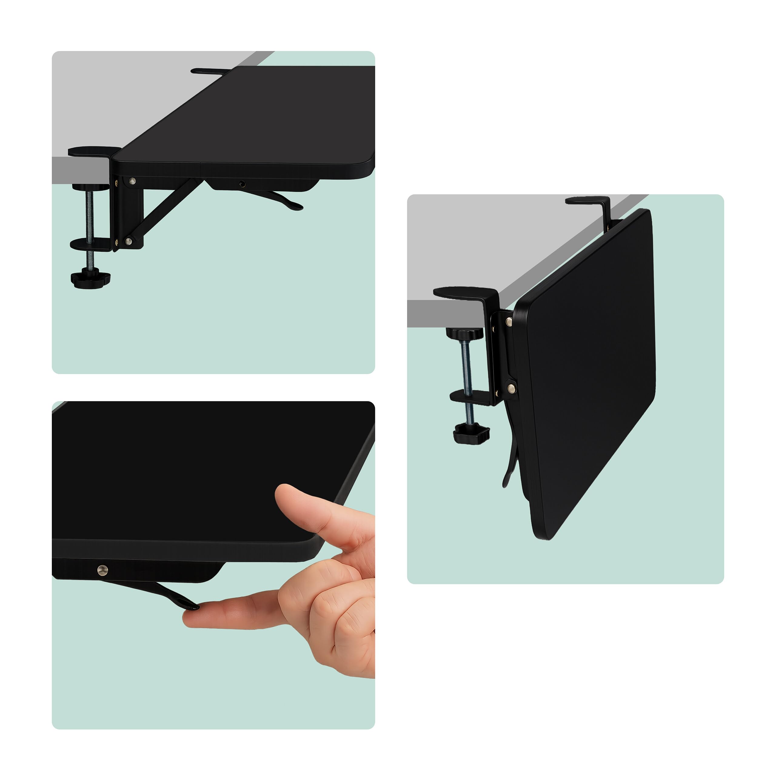 Relaxdays Supporto Tastiera Scrivania, Prolunga Pieghevole sotto PC, 65x24 cm, Estensione Tavolo, Piano Mouse, Nero