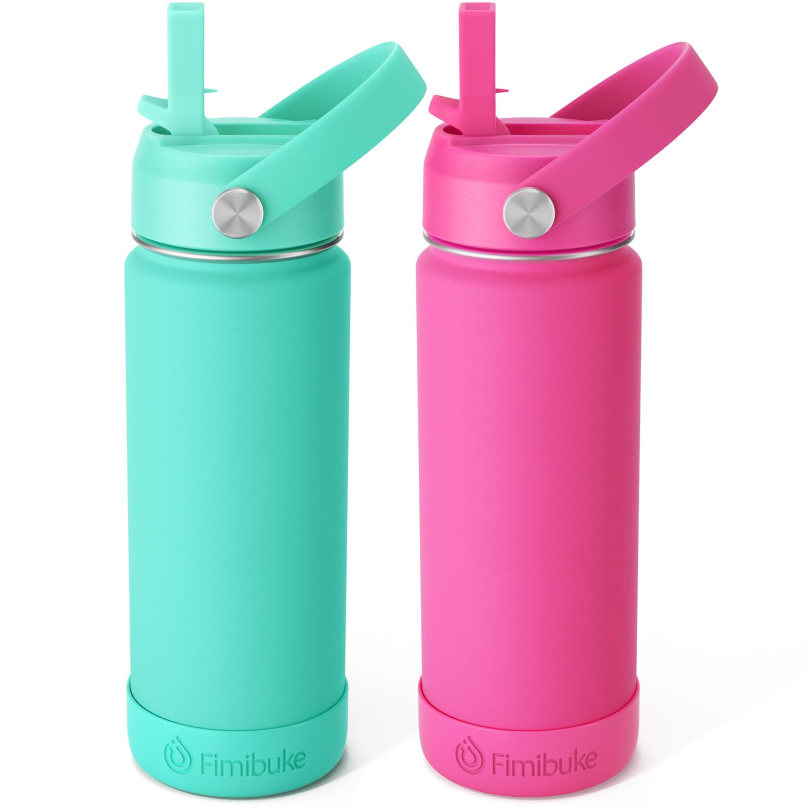 Fimibuke Kids Insulated Water Bottle, 18oz BPA FREE Kids Cups with Straw Double Wall Vacuum Tumbler 18/8 Stainless Steel Leak Proof Toddler Water