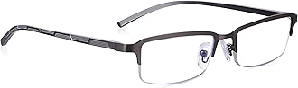 Read OpticsReading Glasses for Men, Half Frame Non Prescription Glasses, Stylish Comfortable Glasses for All Day Wear, Silver - Blue Blocker, +1.5