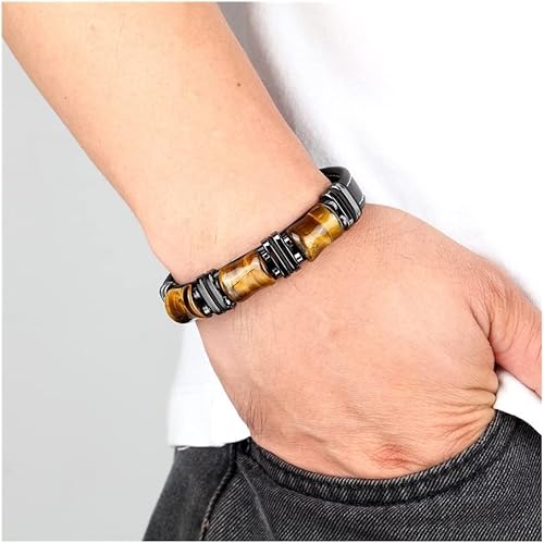 Miniatura 5 de Pulseras de piedra natural pulsera de ojo cadena de cuerda de cuero negro pulsera de acero inoxidable pulsera de joyería de moda para mujer longitud
