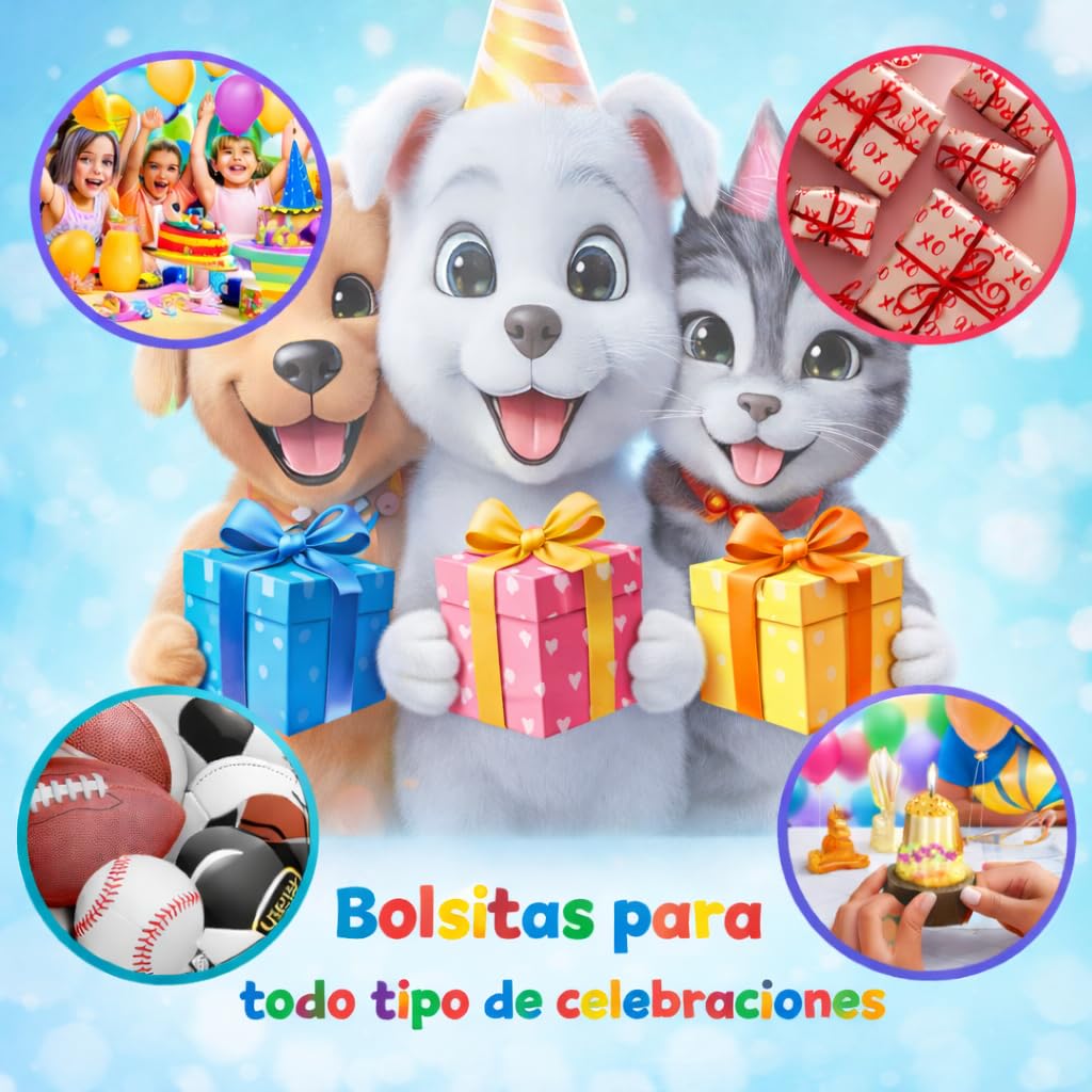 25 Bolsas Cumpleaños Infantil para Chuches – Bolsitas Regalo Fiesta Niños, Bolsas para Cumpleaños, Guardería y Eventos | Diseño Perritos y Gatitos - HAIYMA