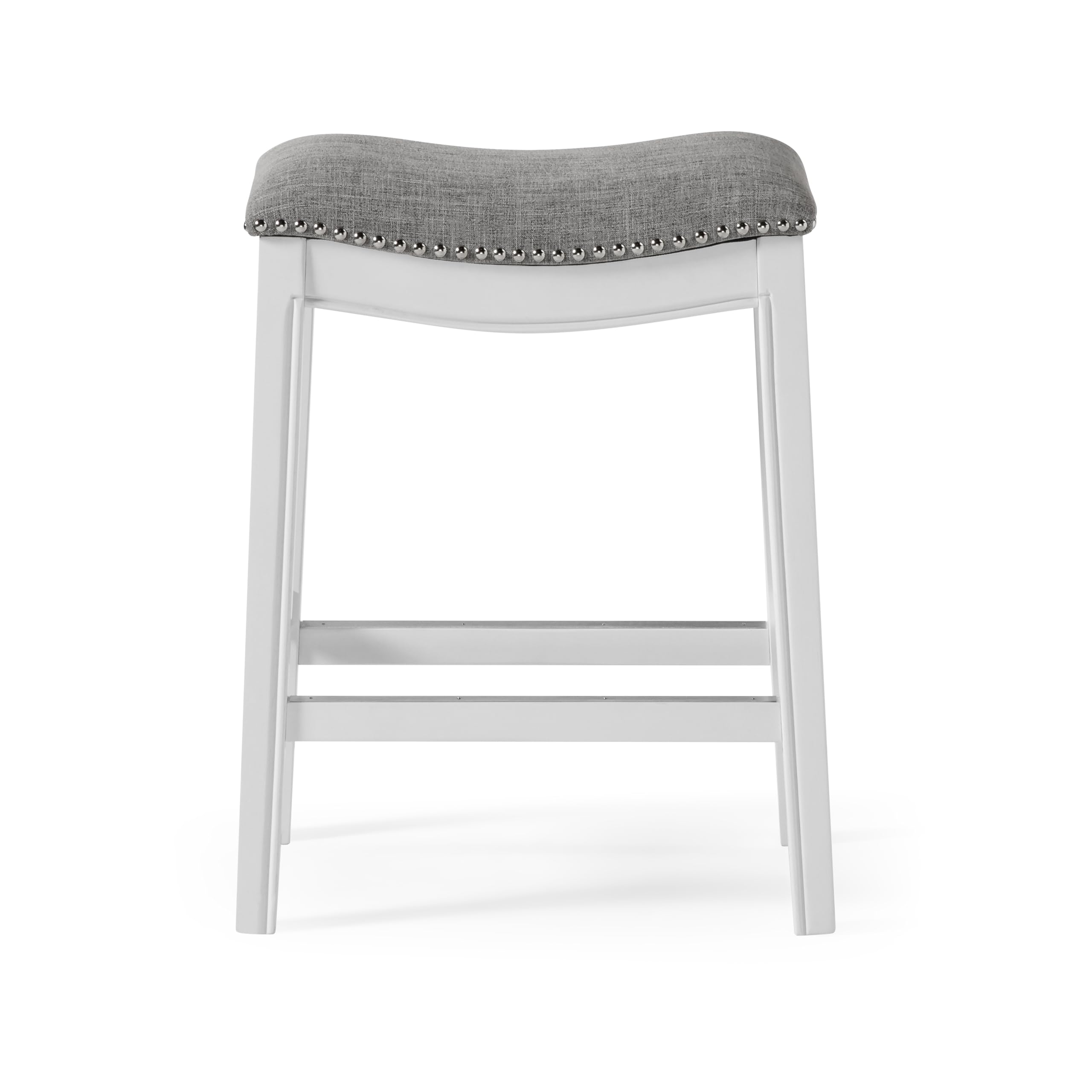 Zoey 26in. Counter-Height Backless Wood Saddle-Seat Barstool with Nailhead Trim, Alabaster White