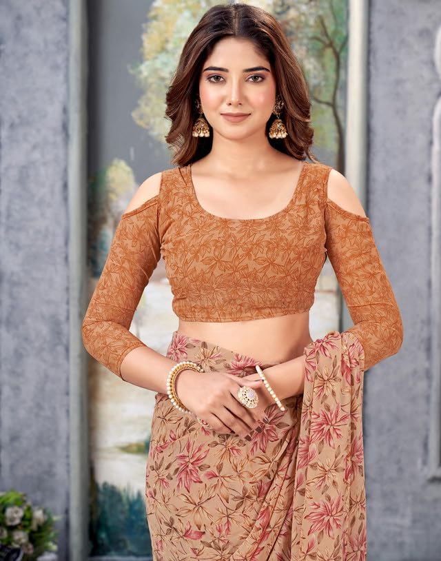 Image of SIRIL Women's Floral Printed Georgette Saree With Unstitched Blouse Piece